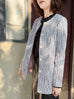 Textured Stripes Button Front Collarless Mid-length Jacket