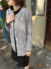 Textured Stripes Button Front Collarless Mid-length Jacket