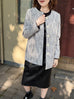 Textured Stripes Button Front Collarless Mid-length Jacket