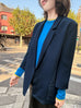 Midnight Navy Patch Pocket Open Front Longline Blazer