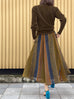 Chestnut Stripes Side Pockets Organza Midi High/ Low Skirt