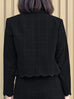 Black Checks Scallop Detail Cropped Boxy Blazer