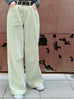 Misty Green Cotton Blend Corduroy Wide-Leg Trousers