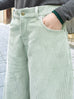 Misty Green Cotton Blend Corduroy Wide-Leg Trousers