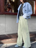 Misty Green Cotton Blend Corduroy Wide-Leg Trousers