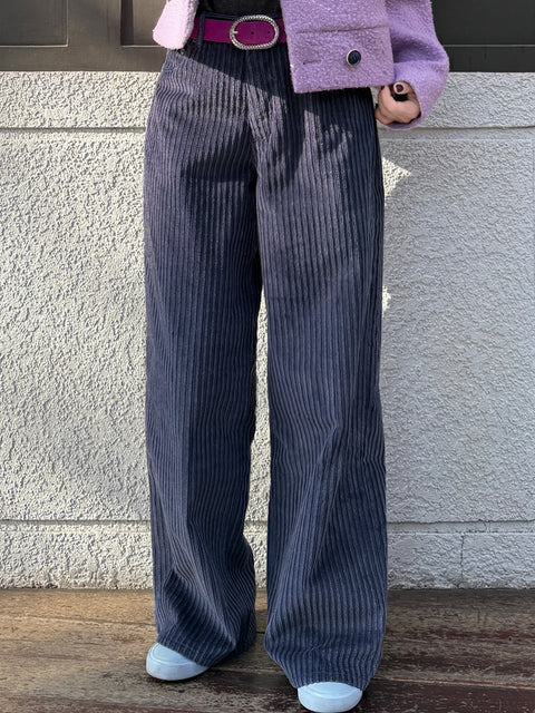 Mystic Navy Cotton Blend Corduroy Wide-Leg Trousers