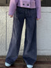 Mystic Navy Cotton Blend Corduroy Wide-Leg Trousers