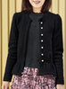 Black Pure Wool Ruffle Hem Pearly Buttons Lightweight Coat