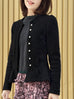 Black Pure Wool Ruffle Hem Pearly Buttons Lightweight Coat