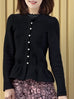 Black Pure Wool Ruffle Hem Pearly Buttons Lightweight Coat