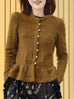 Mustard Yellow Mohair Ruffle Hem Pearly Buttons Lightweight Coat