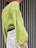 Pear Green Slit Sleeve Tie Cuffs V-neck Silky Blouse