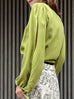 Pear Green Slit Sleeve Tie Cuffs V-neck Silky Blouse