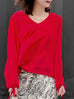 Racing Red Slit Sleeve Tie Cuffs V-neck Silky Blouse