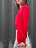 Racing Red Slit Sleeve Tie Cuffs V-neck Silky Blouse