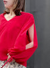 Racing Red Slit Sleeve Tie Cuffs V-neck Silky Blouse