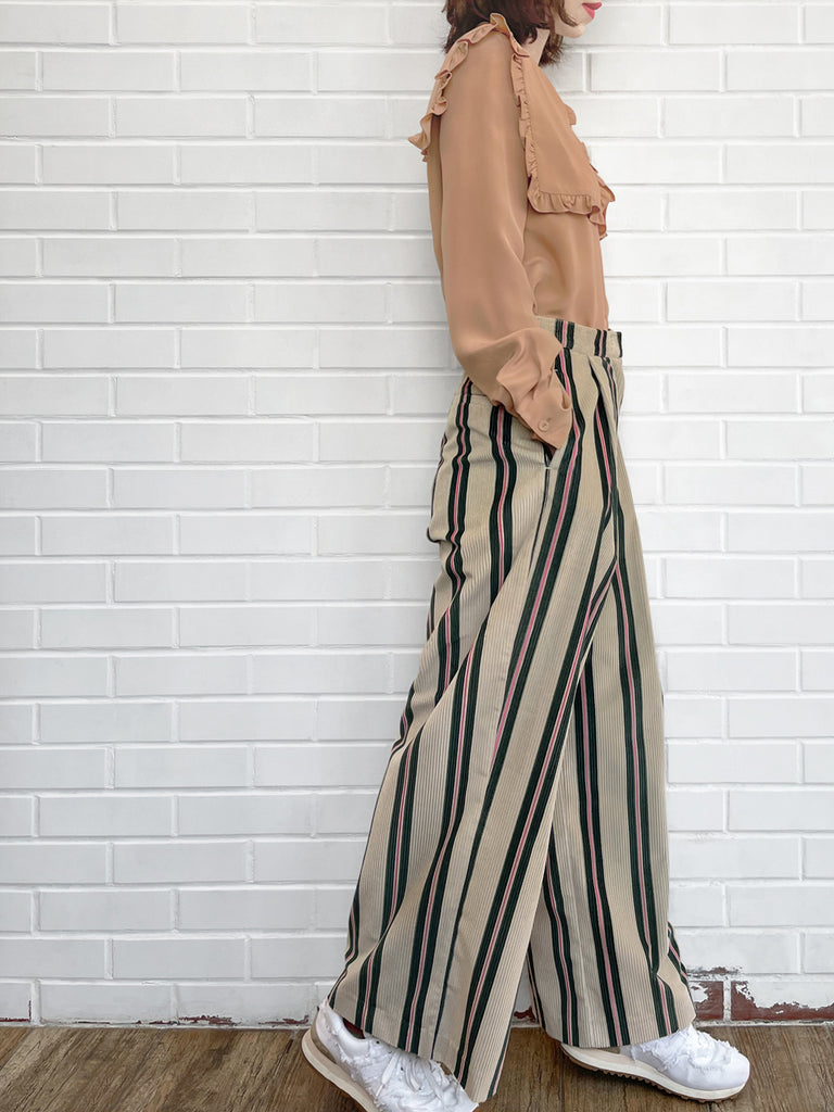 Striped Corduroy Pleated Front Wide Leg Trousers – T Y N V I E